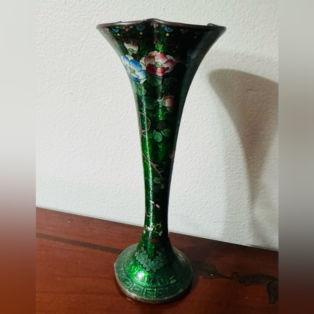 Green Floral Cloisonné Vase